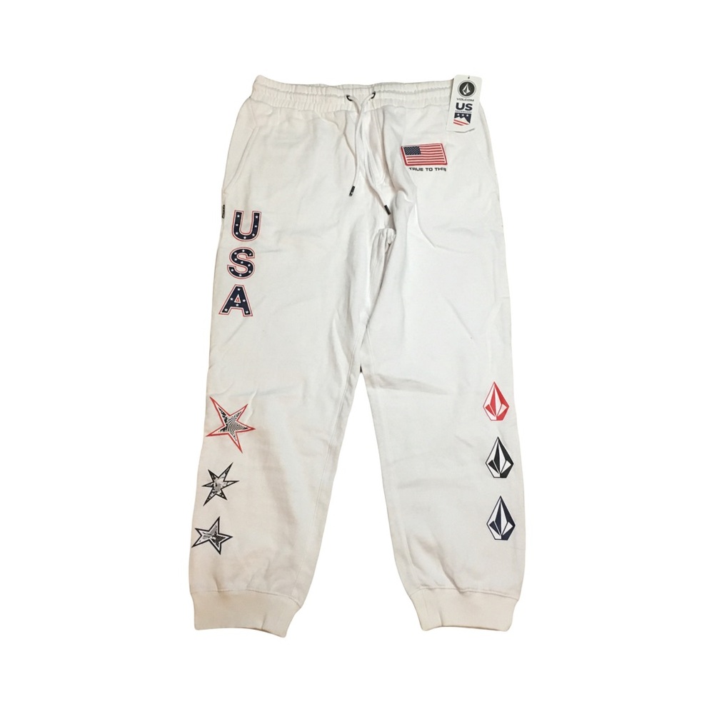 Volcom LARGE Black & White Graphic Print Drawstring Sweat Pants Joggers New